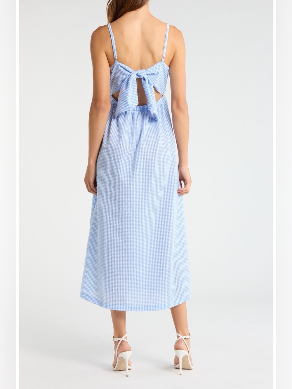Steve Madden Ashlynn Midi Dress Blue White Gingham A-Line Bow Women’s L 10 NWOT - Picture 2 of 9